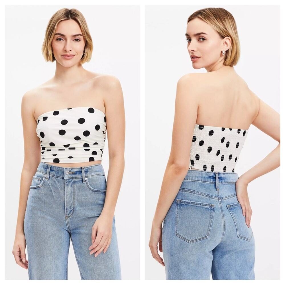 NEW LOFT Dotted Ruched Strapless Top in Whisper White - Size 12
